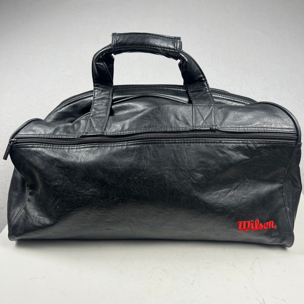 Wilson Duffel Bag Unisex Large Black Faux Leather Vintage Gym Travel Sporty Bag